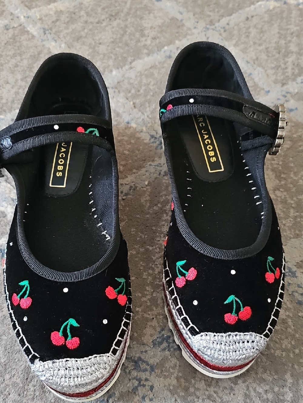 Marc Jacobs Black Mary Jane Moccasins with Cherry Embroidery Size 38